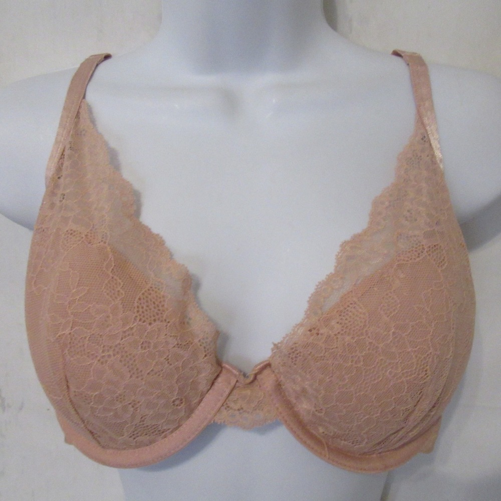 Soma Bra 36B Pink Lightest Lift Lace Plunge Underwire Back Closure